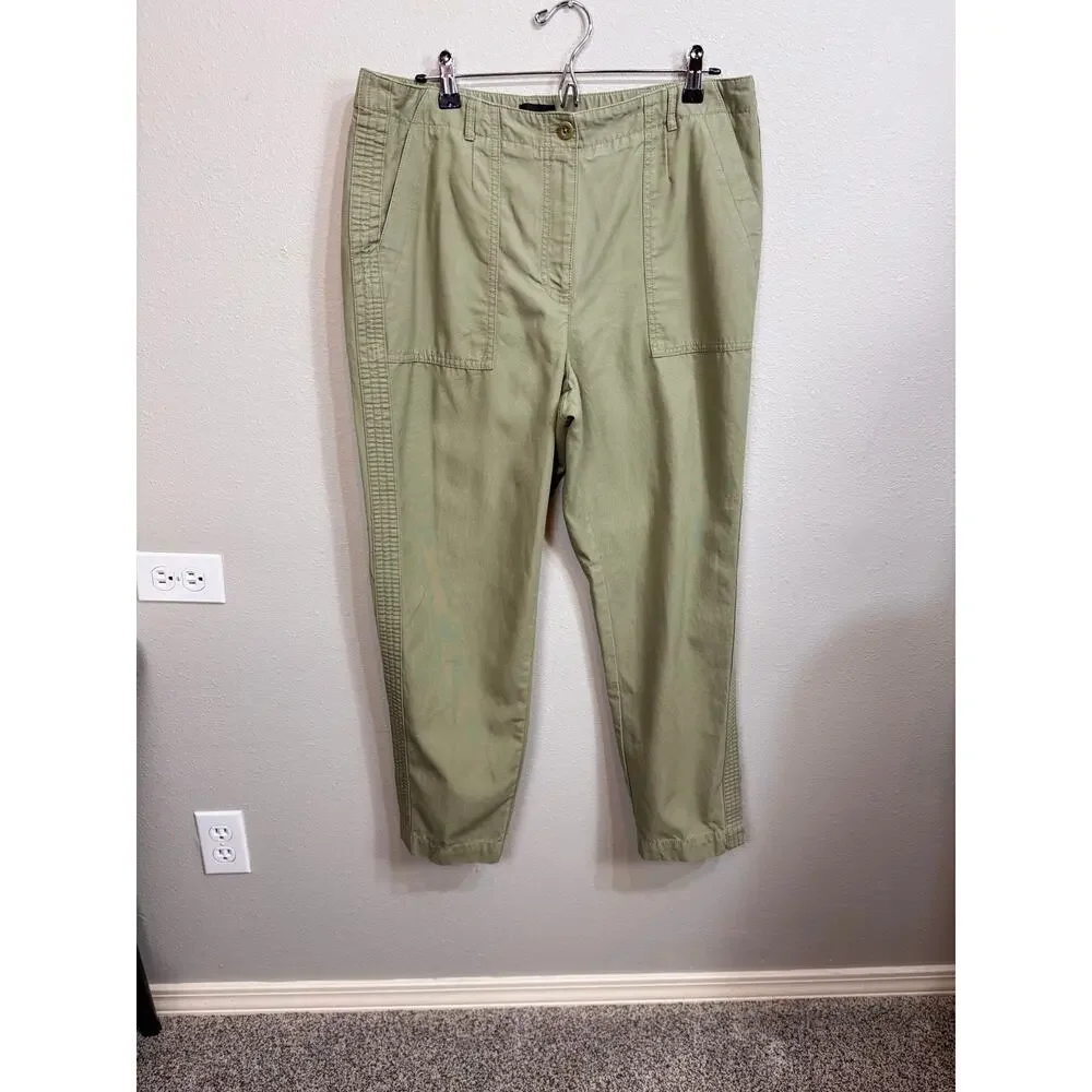 Talbots khaki green slim cargo pants deep pockets straight leg fly front Sz 14